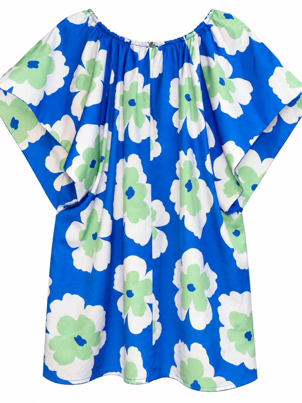 Entro Blue Mint White Oversized Floral Blouse Top Large NWOT